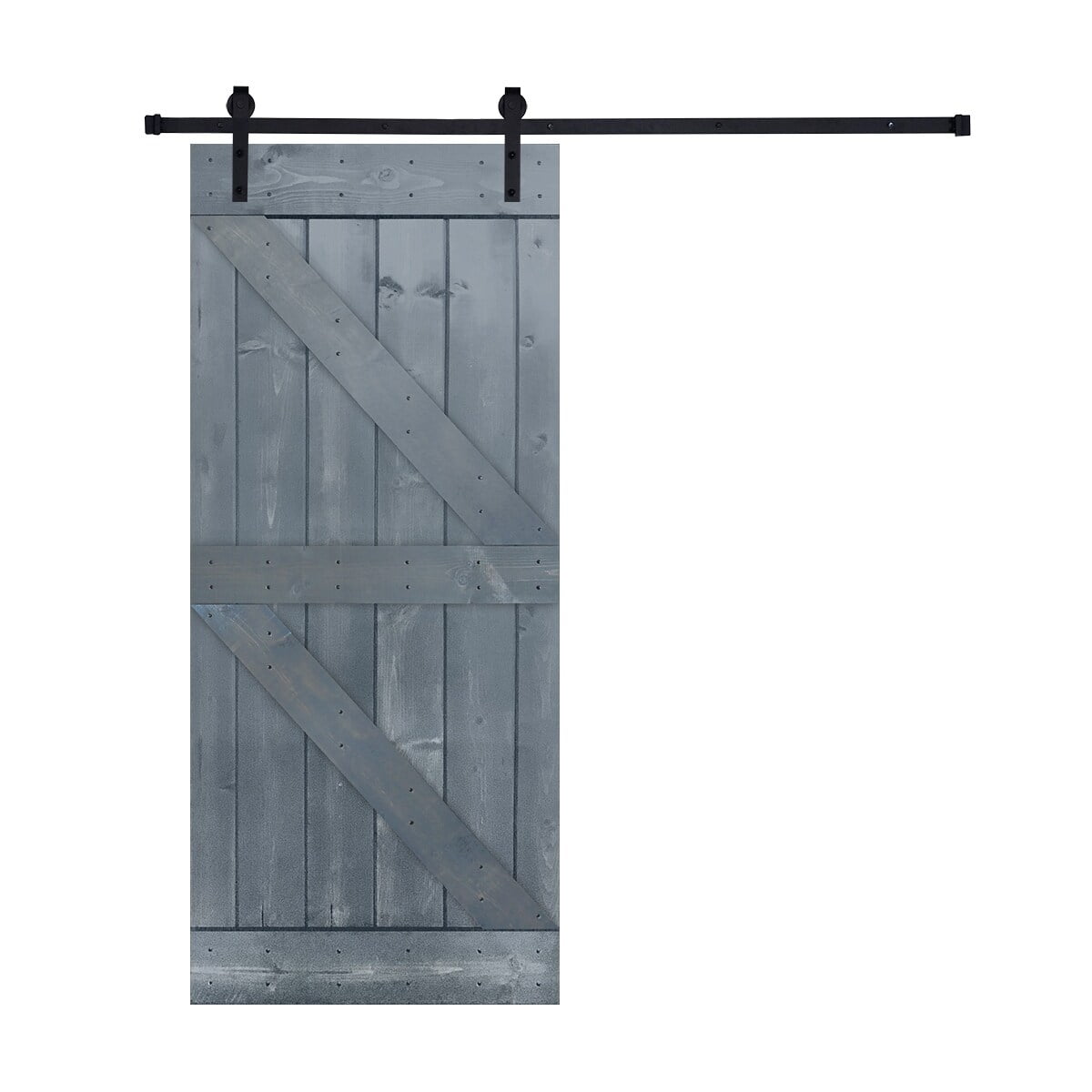 Akicon Paneled Wood Gray Finish Barn Door with Hardware Kit Single