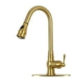 thumbnail image 1 of Akicon Pull Out Kitchen Faucet with Deck Plate, Single Level Solid Brass Kitchen Sink Faucets with Pull Down Sprayer - Brushed Gold, 1 of 5