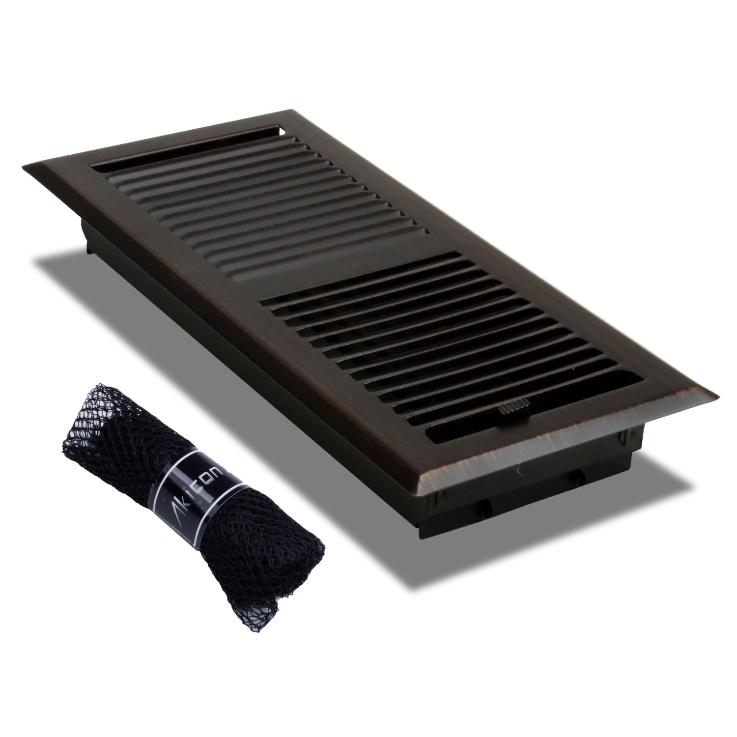 Oil Rubbed Bronze 4" x 10" Steel Floor Register with Trap Net