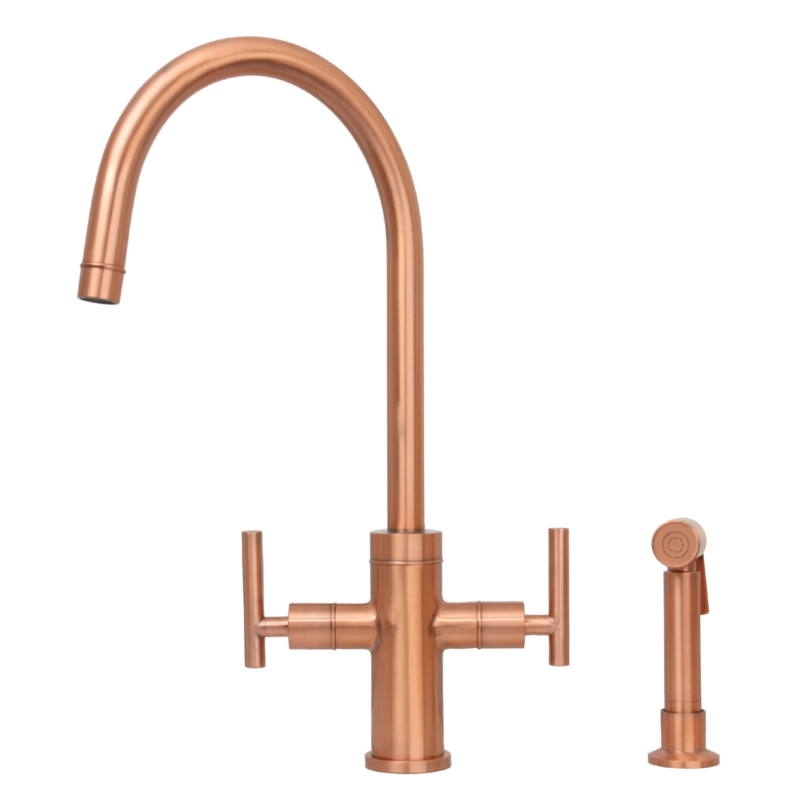 Copper Finish Double Handle Kitchen Faucet with Side Sprayer