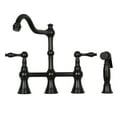 thumbnail image 1 of Akicon Two-Handles Bridge Kitchen Faucet with Side Sprayer 8-3/8 Inch High Arc Matte Black Matte, 1 of 5