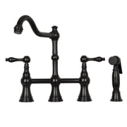 Akicon Two-Handles Bridge Kitchen Faucet with Side Sprayer 8-3/8 Inch High Arc Matte Black Matte