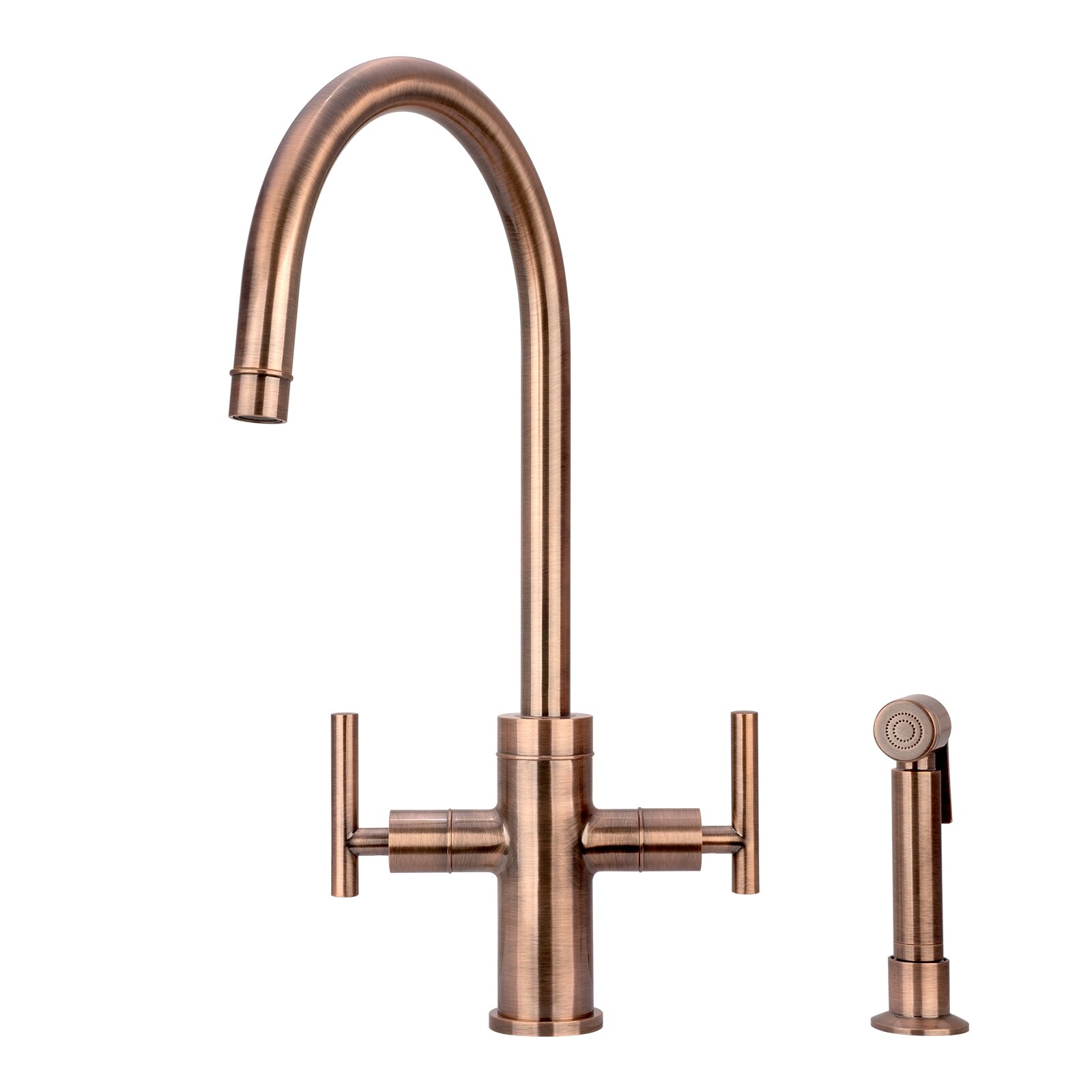Akicon TwoHandles Kitchen Faucet with Side Spray Antique Copper