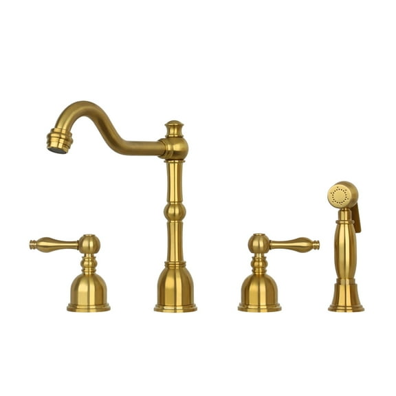 Akicon Two-Handles Widespread Kitchen Faucet with Side Sprayer- Brushed Gold