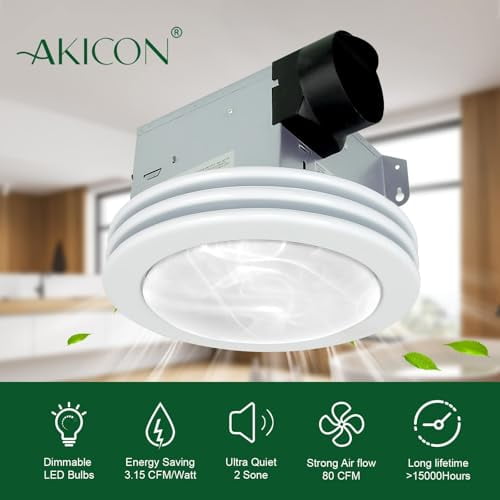 Akicon Ultra Quiet Bathroom Exhaust Fan with Light, Fan and Light ...