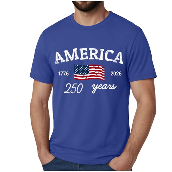 Akiihool 250 Usa Anniversary Shirt Men's Shirts Short Sleeve Cotton T-Shirt Crew Neck Light Tees Classic Basic Casual Tops Plain Soft Shirt,Size S