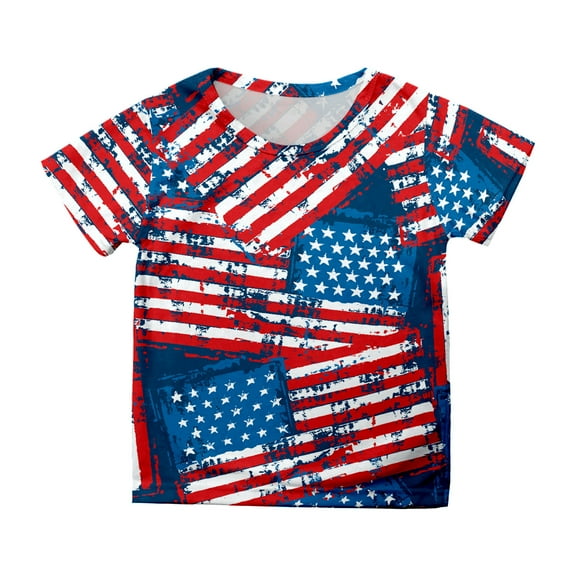 Akiihool 4th of July Shirts for Girls Kid 4th of July T-Shirts Girls American Flag Shirt Patriotic Top Short Sleeve Tees (Sky Blue,11-12 Years)