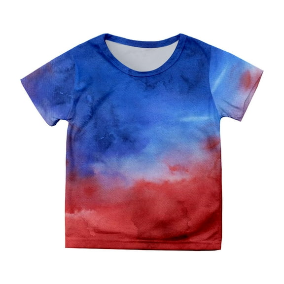 Akiihool 4th of July Shirts for Girls Sparkle USA Flag Girls' Tee Glitter Independence Day Short Sleeve Top for Parties (Light Blue,4-5 Years)