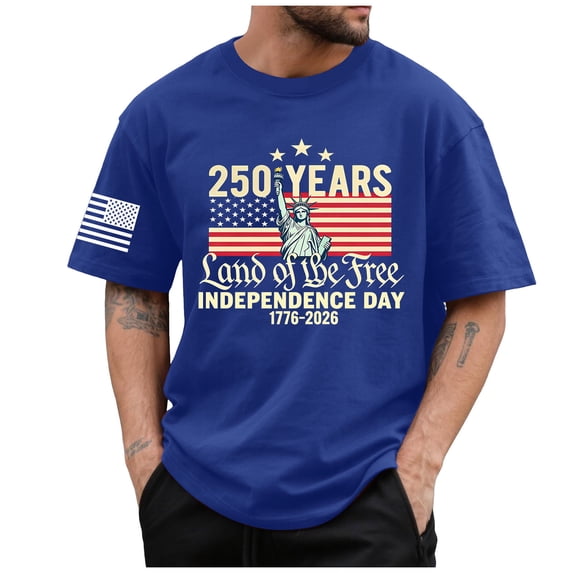 Akiihool Americas 250th Men's T-Shirts Short Sleeve Crew Neck T Shirts Casual Classic Basic Tee Shirts(Blue,M)