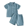thumbnail image 1 of Akiihool Baby Boy Outfit Toddler Kids Boy Summer Clothes 6 12 18 24 Months 2T 3T 4T Short Sleeves Shirt Tops & Casual Shorts Outfit Set(Blue,18-24 Months), 1 of 3