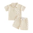 thumbnail image 1 of Akiihool Baby Boy Short Sets Baby Boys Summer Clothes Striped Boy Waffle Short Sleeve T-shirt Tops Shorts Set 6 12 18 24 Months Outfits(Beige,6-12 Months), 1 of 4