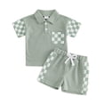 thumbnail image 1 of Akiihool Baby Boy Short Sets Baby Boys Summer Clothes Striped Boy Waffle Short Sleeve T-shirt Tops Shorts Set 6 12 18 24 Months Outfits(Green,12-18 Months), 1 of 4