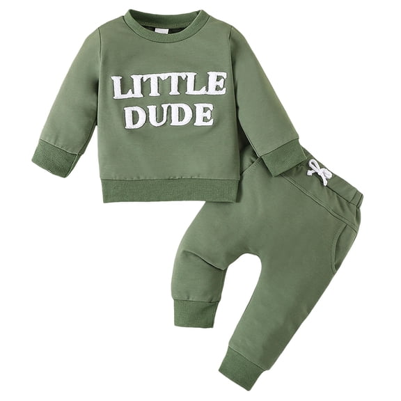 Akiihool Baby Boy Sweatshirt Toddler Boys Girls Fall Outfits Long Sleeve Button Down Shirt Elastic Waist Pants 2Pcs Little Kids Clothes Set(Green,2-3 Years)
