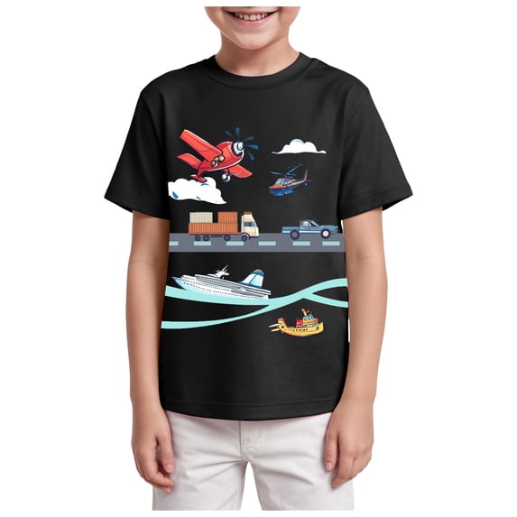 Akiihool Baby Boys Shirts Boys' Short Sleeve T Shirt Solid Crew Neck Tee Shirts Tee Tops for Kids(Black,5-6 Years)