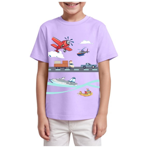 Akiihool Baby Boys Shirts Boys' Short Sleeve T Shirt Solid Crew Neck Tee Shirts Tee Tops for Kids(Purple,7-8 Years)