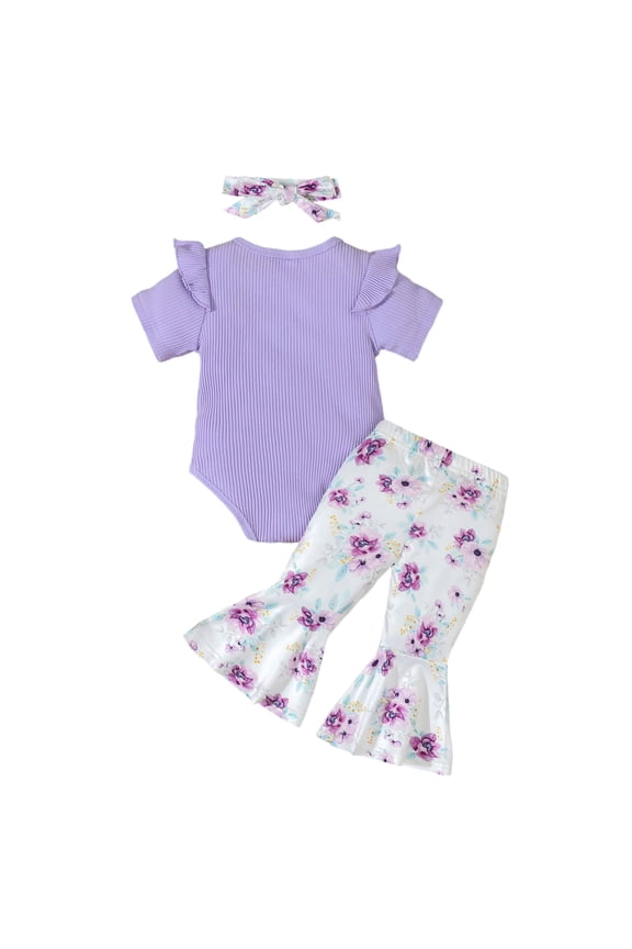 Baby Girl 2-Piece Newborn Baby Girl Clothes Infant Ruffle Romper Pants Set Winter Outfits Cute Baby Clothes for Girls (Purple,6-12 Months)