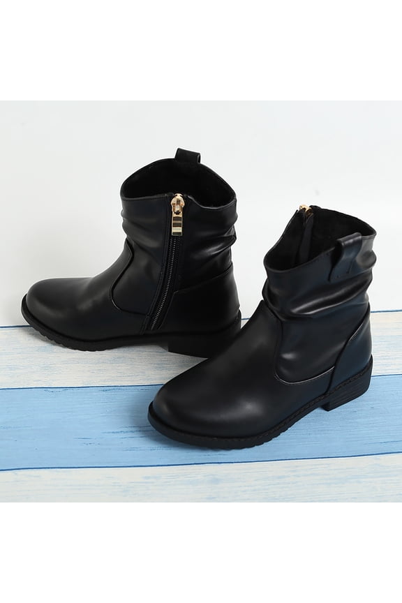 Baby Girl Booties Baby Girls Cowboy Tassel Boots with Side Zipper Winter Riding Boots (Black,4)