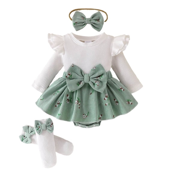 Akiihool Baby Girl Clothes Baby-girls Long Sleeve Bodysuits Match By Winter Outfits Green,9-12 Months