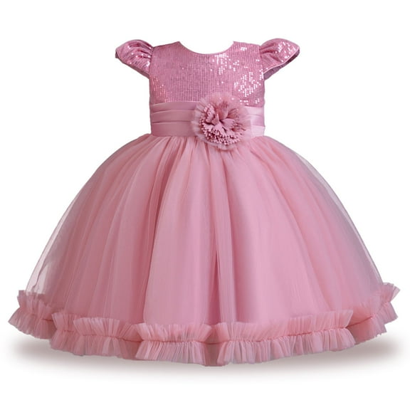 Akiihool Baby Girl Dresses Girl Dresses for Wedding Lace Dress Layered Pageant Party Dresses(Hot Pink,3-4 Years)