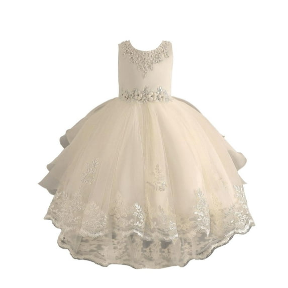 Akiihool Baby Girl Dresses Girls Sequin Tulle Mesh Dress Party Weding Tutu Formal Dress(Khaki,6-7 Years)