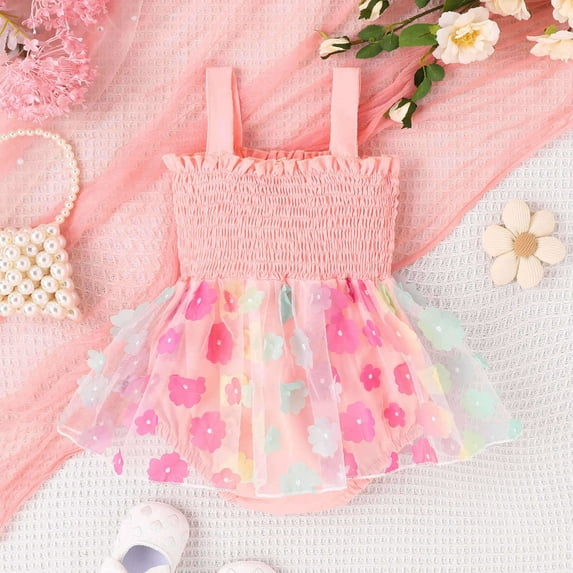 Akiihool Baby Girl Romper Short Sleeve Jumpsuit Summer Outfit Clothes (Pink,9-12 Months)