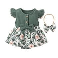 thumbnail image 1 of Akiihool Baby Girls Clothes Ribbed Romper Bodysuit Ruffle Summer Outfits (Green,9-12 Months), 1 of 5