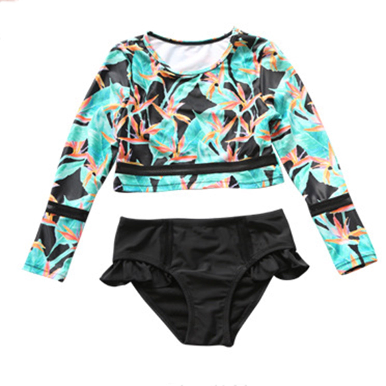 Akiihool Baby Girls Swimsuit 2 Piece Long Sleeve Little Girls Rash
