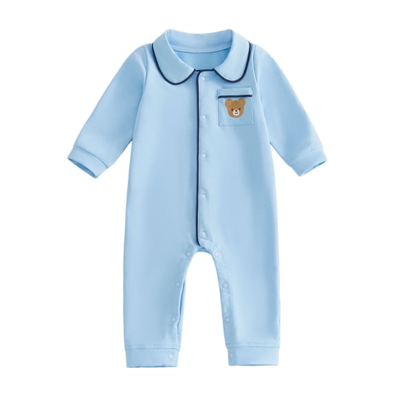 Akiihool Baby Jumpsuit Baby Boy Polo Romper Long Sleeve Solid Bodysuit Jumpsuit Collared Onsies Pique Infant One-Piece Outfit Sky Blue,12-18 Months