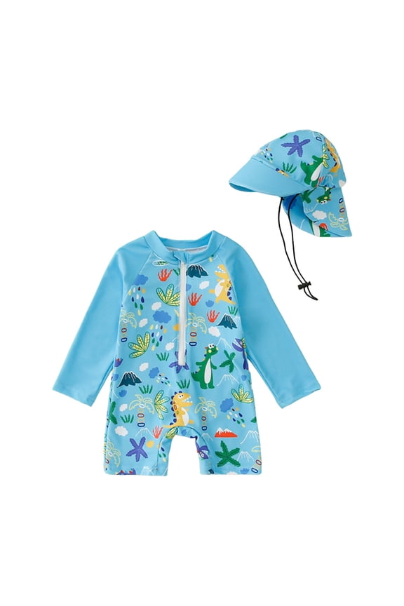 Baby Rashguard Swimsuit Boy Toddler Baby Boy Swimsuit Long Sleeve Rash Guard Kids Infant Bathing Suit(Sky Blue,2-3 Years)