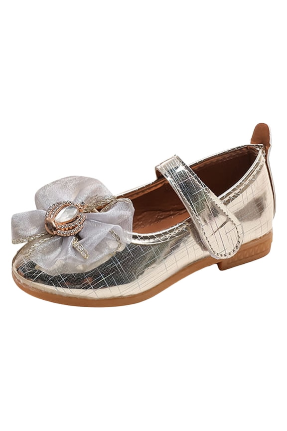 Ballet Flats Shoes for Girls Dress Shoes Mary Jane Princess Flower Wedding Flats shoes for Toddler/Little Kid/Big Kids (Gold,7)