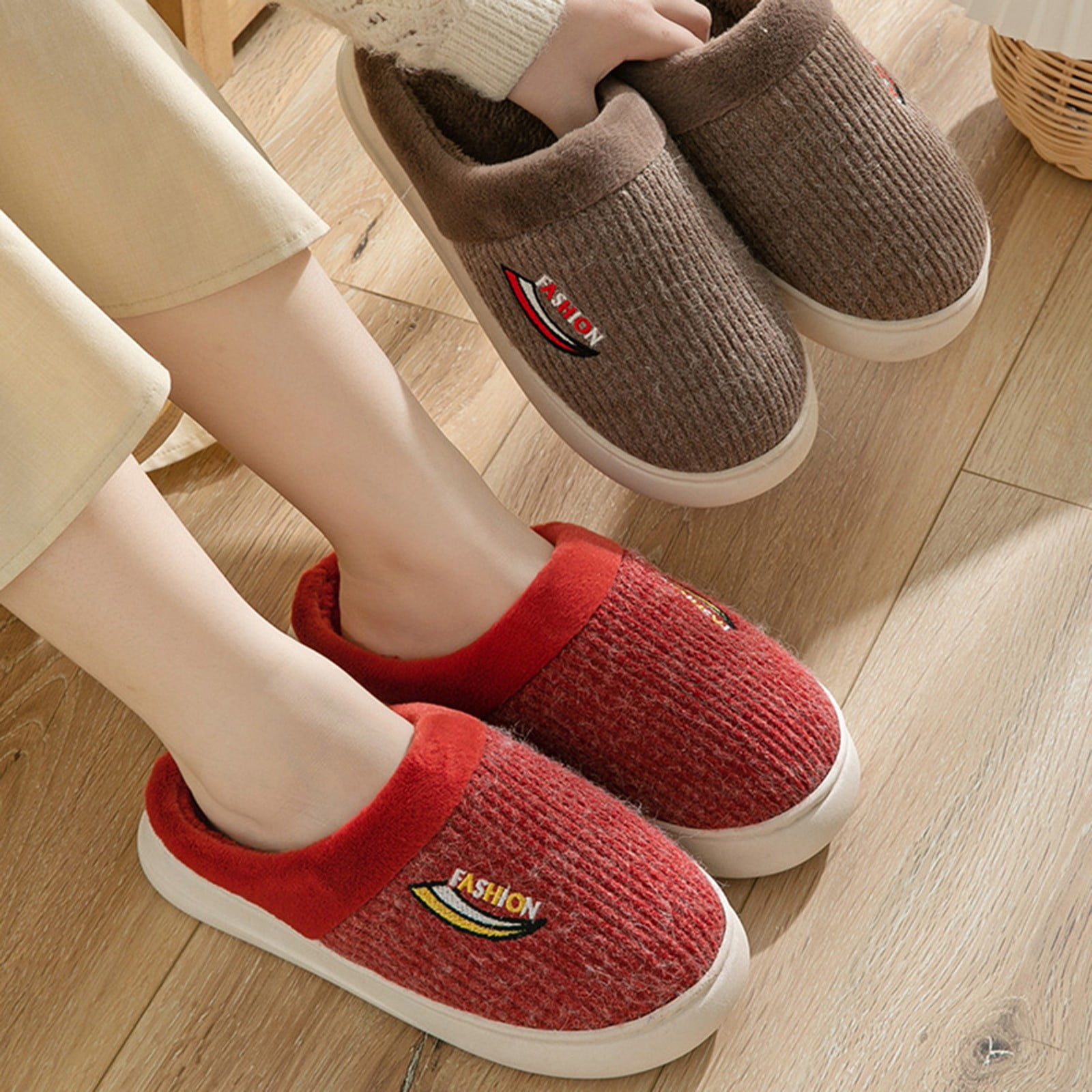 Akiihool Bedroom Slippers Men Men's Fuzzy Slippers Cross Band Clog with