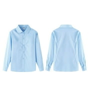 Akiihool Big Girls School Uniform Long Sleeve Button Down Oxford Shirt (Blue,12-13 Years)