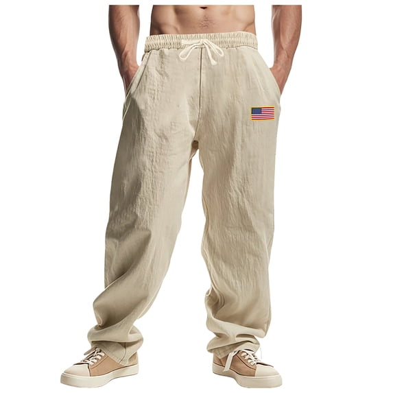 Akiihool Big and Tall Linen Pants Mens Casual Pants with Pockets Chinos Pants Men Slim Fit Khaki,S
