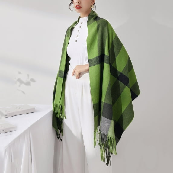 Akiihool Blanket Scarf Women's Long Plaid Blanket Plus Size Winter/Fall Warm Scarf Big Grid Winter Warm Lattice Large Scarf (Green,One Size)