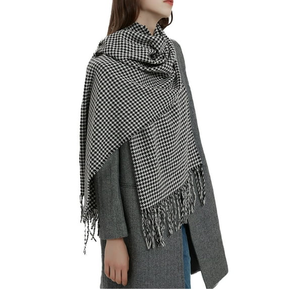 Akiihool Blanket Scarf Womens Big Plaid Scarf Colorful Checked Plus Size Warm Cozy Tartan Wrap Plus Size Shawl Cape (Black,One Size)