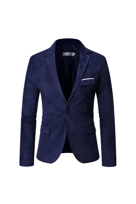 Blazer for Men Men's Slim Fit Lightweight Linen Jacket Two Button Business Jackets (Navy,6XL)