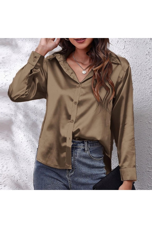 Blouses for Women Dressy Casual Womens Waffle Knit Shacket Jacket Casual Long Sleeve Button Down Blouses Tops (Khaki,XL)