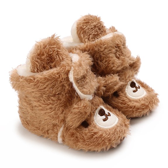 Akiihool Booties Girl Boots Winter Baby Girl Shoes Soft Sole Anti-Slip Baby Slippers Girls Boys Booties Warm (Brown,6)