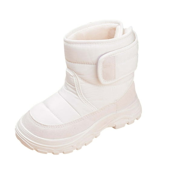 Akiihool Toddler Boots Boys Girls Ankle Boots Side Zipper Outdoor Comfort Autumn Winter (White,3.5-4 Years)