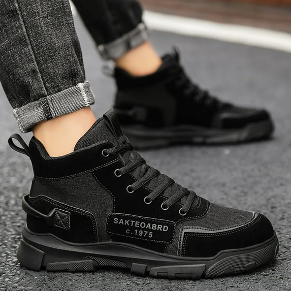 Akiihool Boots for Men Men's Low Wedges Ankle Boots Casual Cutout Slip On Short Boots (Black,7.5)