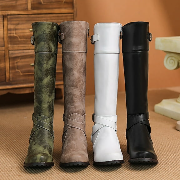 Akiihool Boots for Women Cowboy Boots for Women Pointy Toe Stacked Heel Cowgirl Knee Boots (Black,8)