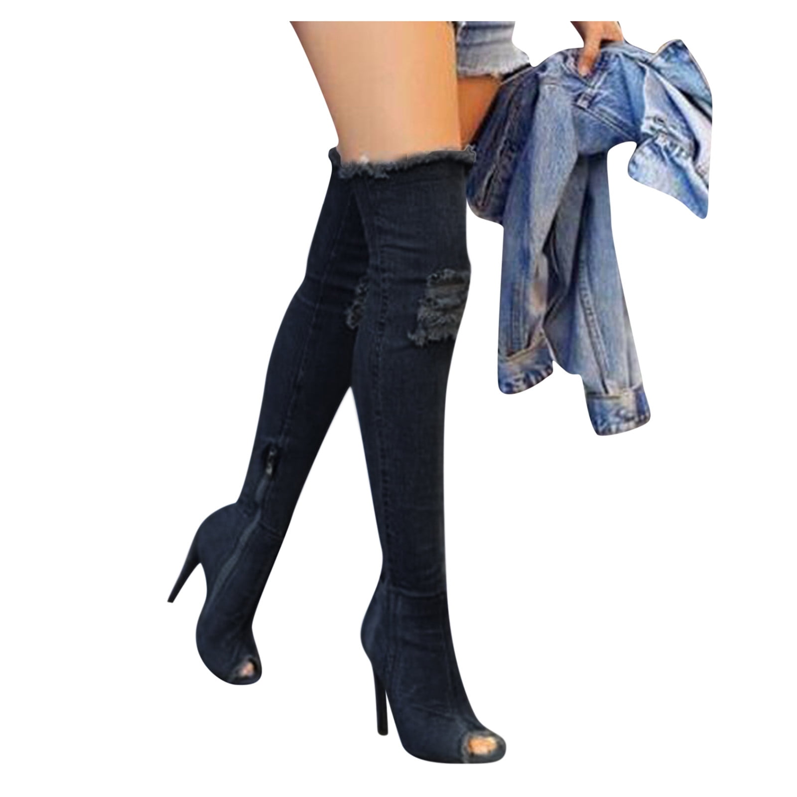 Akiihool Boots for Women With Heel Women Over The Knee High Low Block