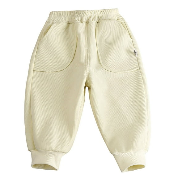 Akiihool Boy Pant Boys Cotton Jogger Cargo Elastic Waistband with Drawstring Closure Stretch Performance Fabric (Beige,12-18 Months)