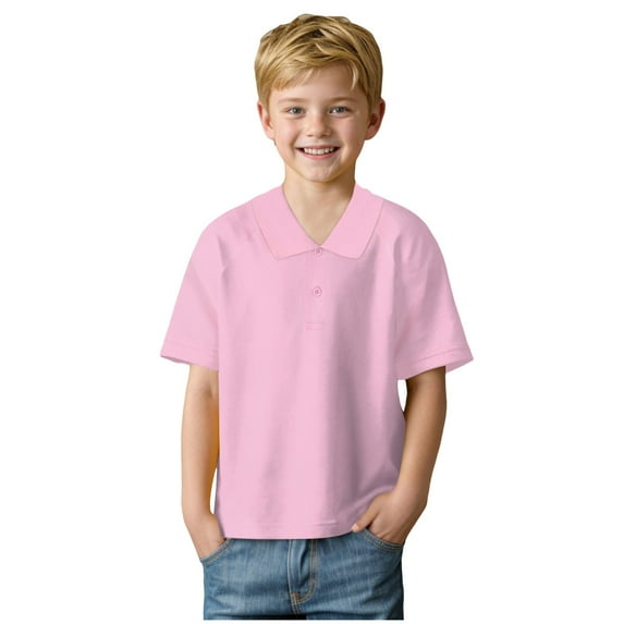 Akiihool Boy Polo Shirt Boys' Daily Comfort Short Sleeve Polo (Light Pink,14-15 Years)