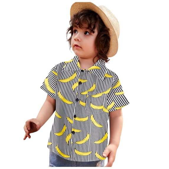 Akiihool Boy Shirts Boys School Uniform Short Sleeve Polo Shirt Button Closure Comfortable & Soft (Yellow,18-24 Months)
