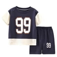 thumbnail image 1 of Akiihool Boy Spring Outfits Baby Boy Summer Clothes Toddler Boy Outfits Letter Print Short Sleeve T-Shirt Denim Shorts Clothing Set 6M-4T(Blue,2-3 Years), 1 of 3