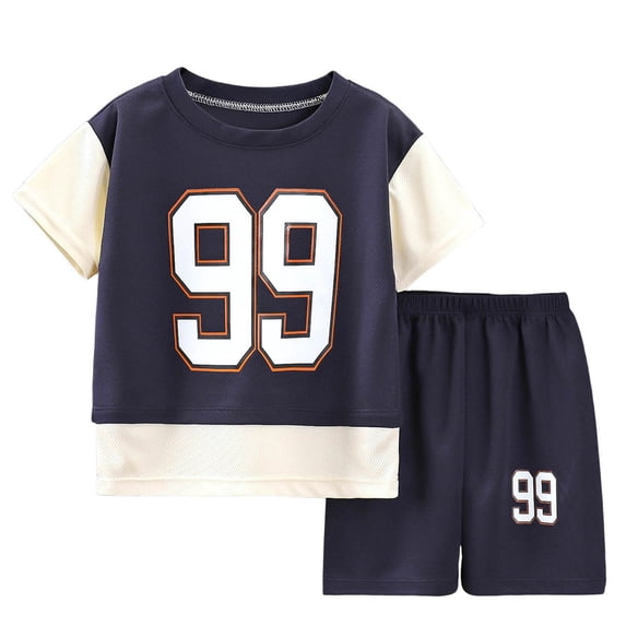 Akiihool Boy Spring Outfits Baby Boy Summer Clothes Toddler Boy Outfits Letter Print Short Sleeve T-Shirt Denim Shorts Clothing Set 6M-4T(Blue,2-3 Years)