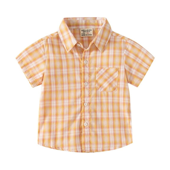 Akiihool Boys Button Down Shirt Boys' and Toddler Short Sleeve Button Up Shirt (Light Yellow,12-18 Months)