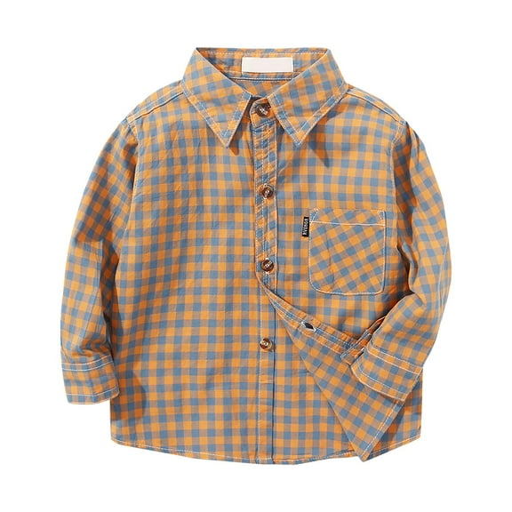 Akiihool Boys Dress Shirts Boys Plaid Shirt Long Sleeve Button Down Flannel Shirts(Coffee,5-6 Years)