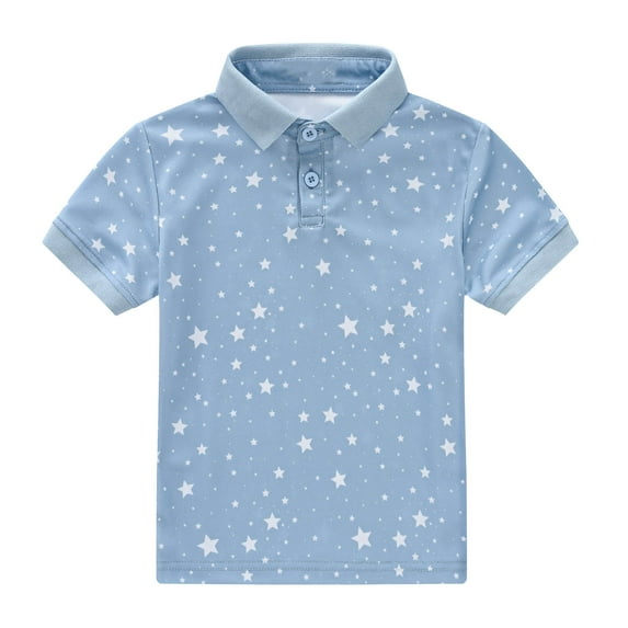 Akiihool Boys Golf Shirts Boys' Polo Shirt Short Sleeve Cute Print Polo Shirt - Comfort Stretch Shirt for Boys(Light Blue,18-24 Months)